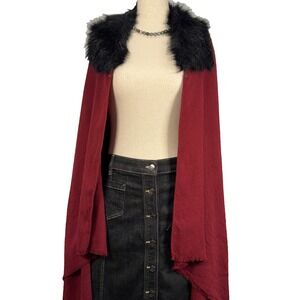 Eyeful Deep Red Faux Fur Shawl Cape | Mobwife Glam Meets Old Money Elegance